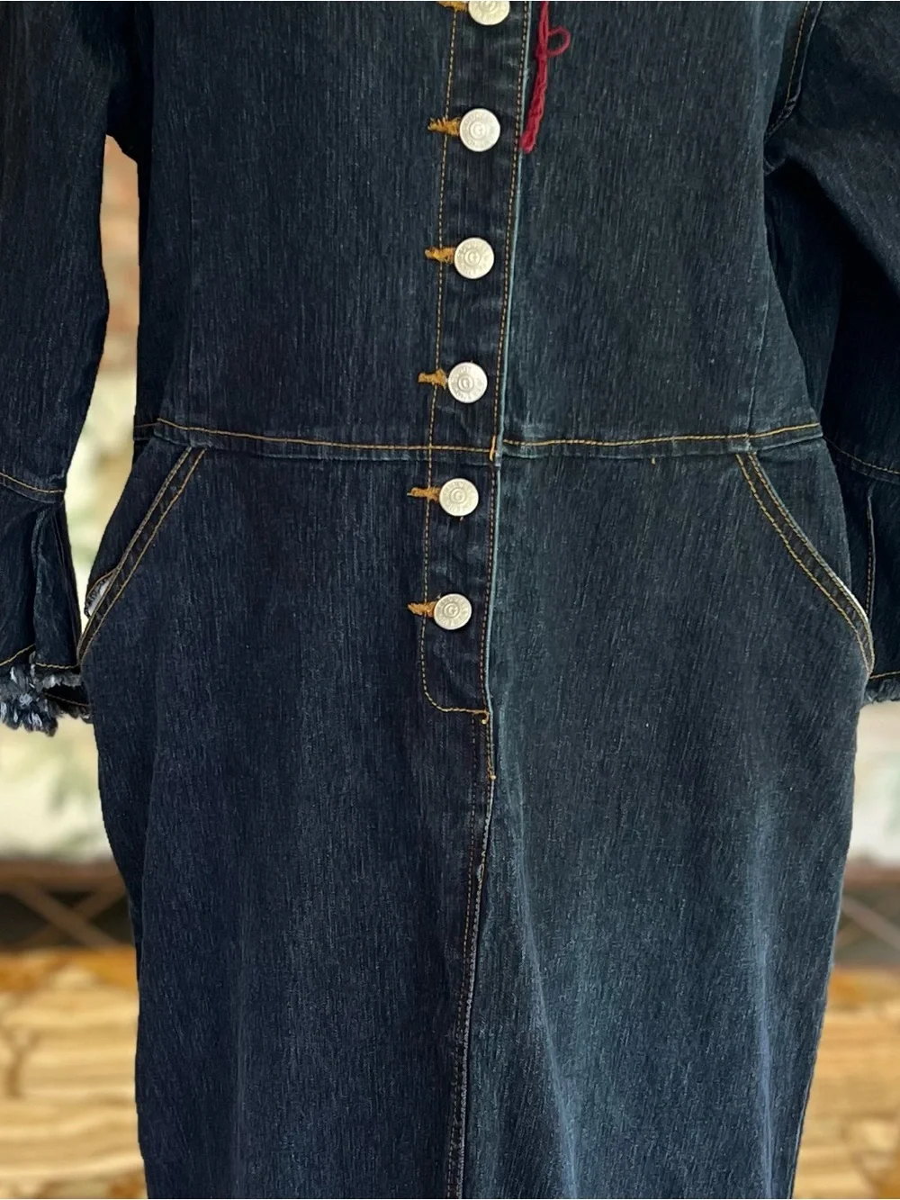 Goddess Trend Denim Midi Maxi Raw Asymmetrical Hem Dress 14 NWOT Cottagecore